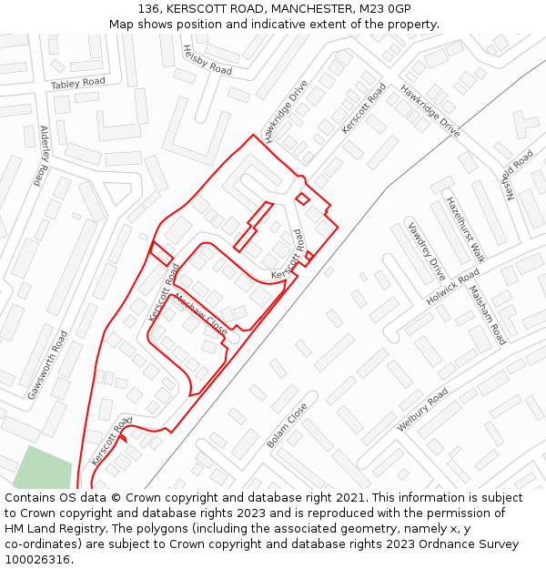 136, KERSCOTT ROAD, MANCHESTER, M23 0GP: Location map and indicative extent of plot