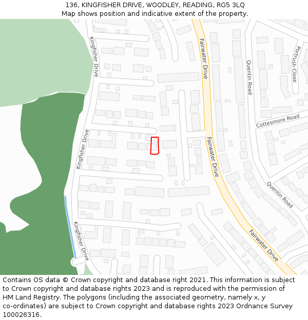 136, KINGFISHER DRIVE, WOODLEY, READING, RG5 3LQ: Location map and indicative extent of plot