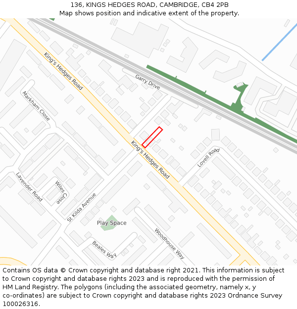 136, KINGS HEDGES ROAD, CAMBRIDGE, CB4 2PB: Location map and indicative extent of plot