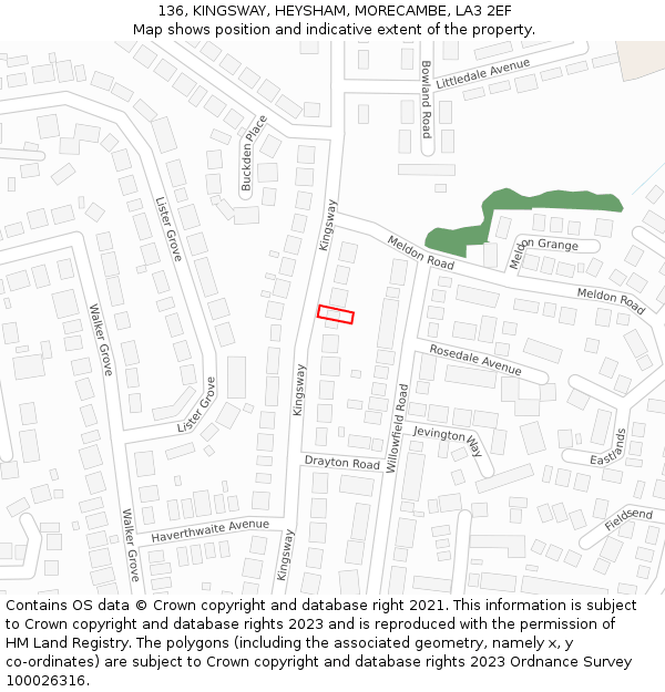136, KINGSWAY, HEYSHAM, MORECAMBE, LA3 2EF: Location map and indicative extent of plot
