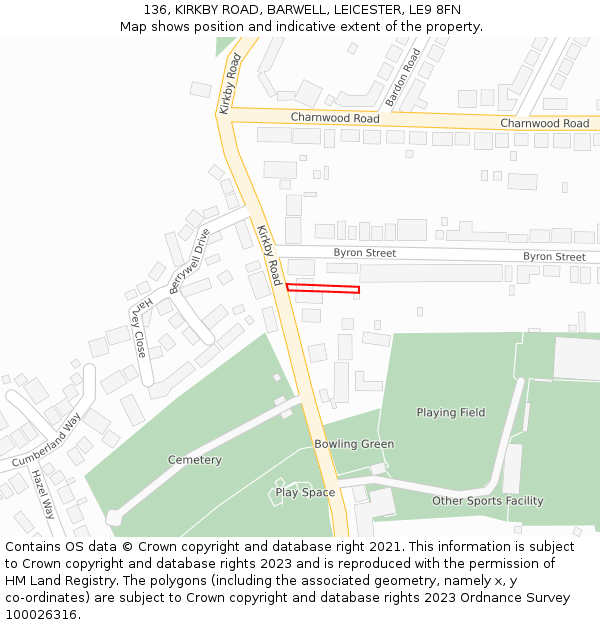 136, KIRKBY ROAD, BARWELL, LEICESTER, LE9 8FN: Location map and indicative extent of plot