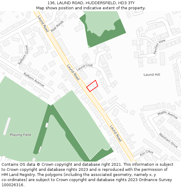 136, LAUND ROAD, HUDDERSFIELD, HD3 3TY: Location map and indicative extent of plot