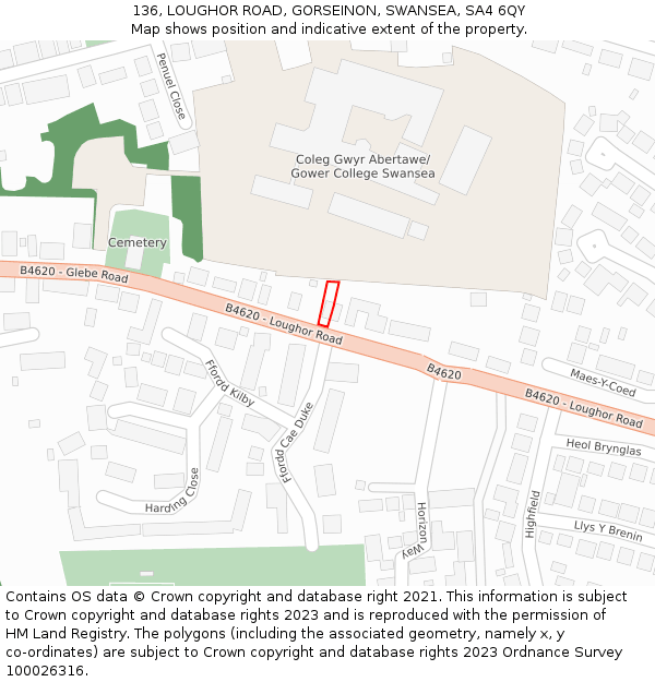 136, LOUGHOR ROAD, GORSEINON, SWANSEA, SA4 6QY: Location map and indicative extent of plot