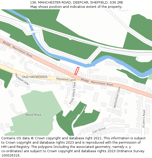 136, MANCHESTER ROAD, DEEPCAR, SHEFFIELD, S36 2RE: Location map and indicative extent of plot