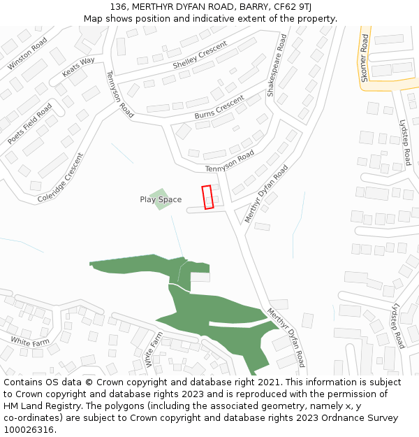 136, MERTHYR DYFAN ROAD, BARRY, CF62 9TJ: Location map and indicative extent of plot