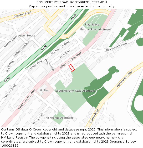 136, MERTHYR ROAD, PONTYPRIDD, CF37 4DH: Location map and indicative extent of plot