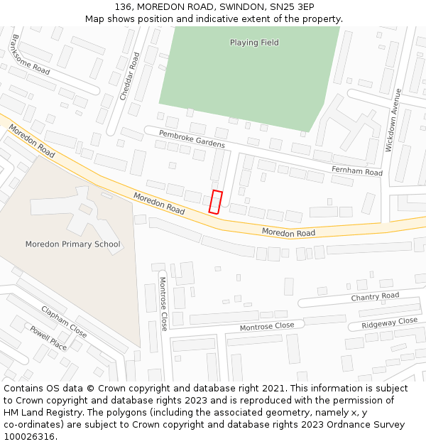 136, MOREDON ROAD, SWINDON, SN25 3EP: Location map and indicative extent of plot