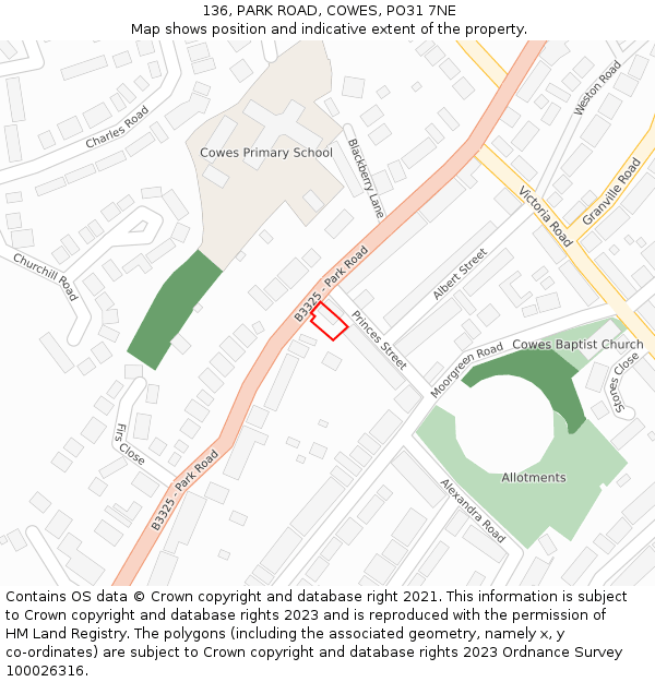 136, PARK ROAD, COWES, PO31 7NE: Location map and indicative extent of plot