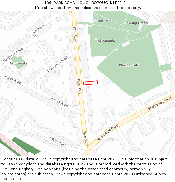136, PARK ROAD, LOUGHBOROUGH, LE11 2HH: Location map and indicative extent of plot