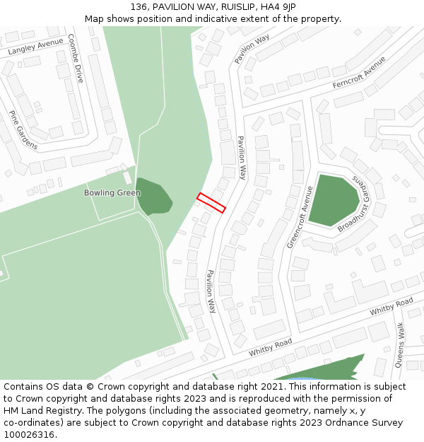 136, PAVILION WAY, RUISLIP, HA4 9JP: Location map and indicative extent of plot