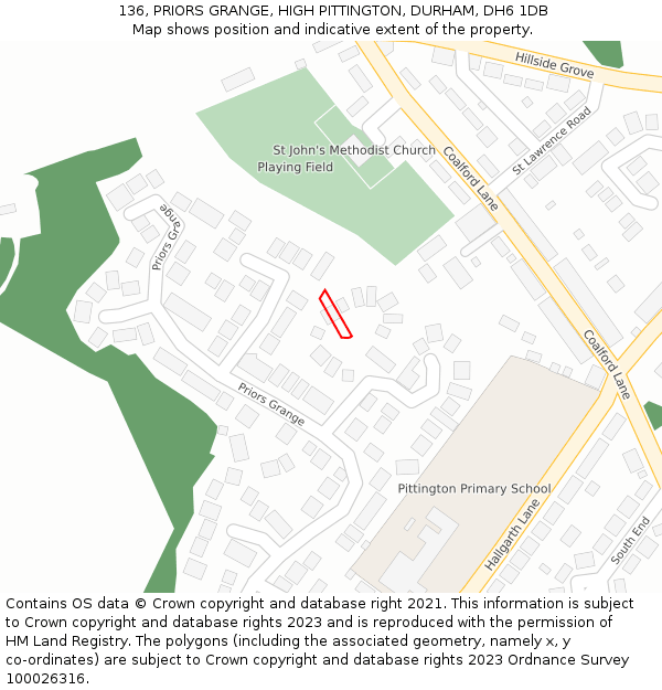 136, PRIORS GRANGE, HIGH PITTINGTON, DURHAM, DH6 1DB: Location map and indicative extent of plot