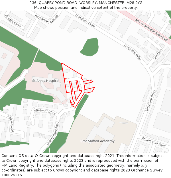 136, QUARRY POND ROAD, WORSLEY, MANCHESTER, M28 0YG: Location map and indicative extent of plot