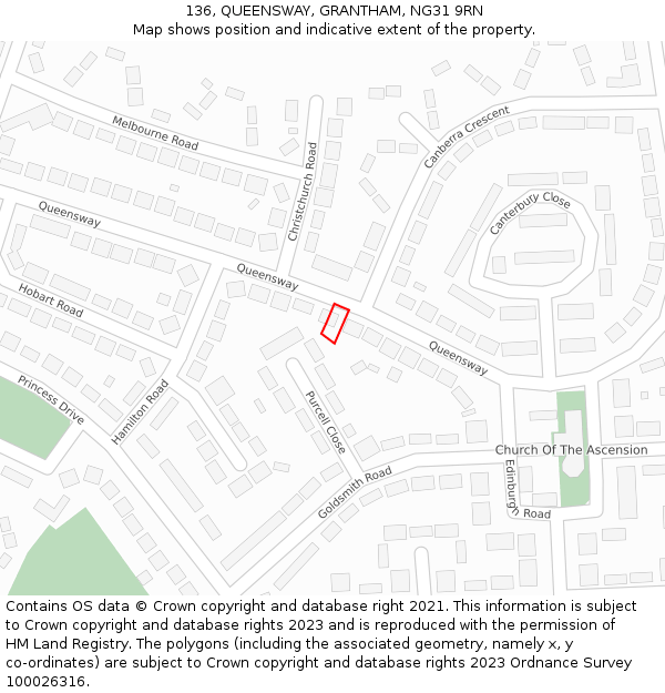 136, QUEENSWAY, GRANTHAM, NG31 9RN: Location map and indicative extent of plot