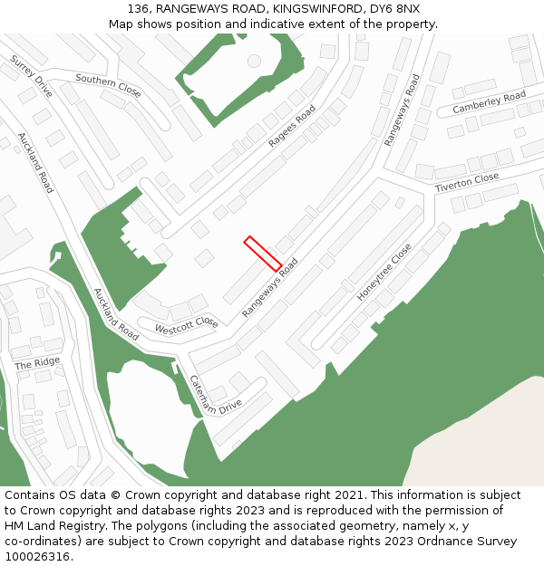 136, RANGEWAYS ROAD, KINGSWINFORD, DY6 8NX: Location map and indicative extent of plot