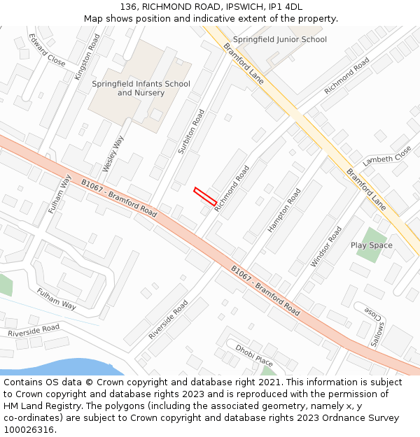 136, RICHMOND ROAD, IPSWICH, IP1 4DL: Location map and indicative extent of plot