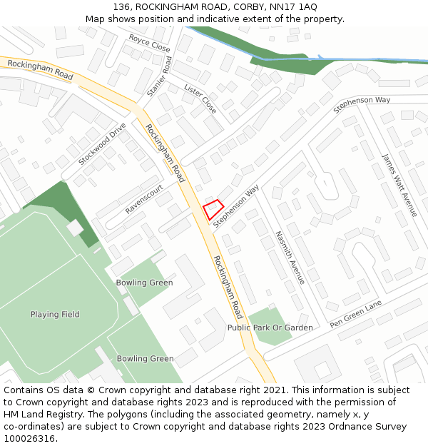 136, ROCKINGHAM ROAD, CORBY, NN17 1AQ: Location map and indicative extent of plot