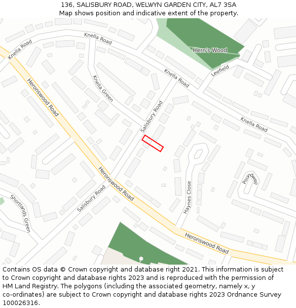 136, SALISBURY ROAD, WELWYN GARDEN CITY, AL7 3SA: Location map and indicative extent of plot