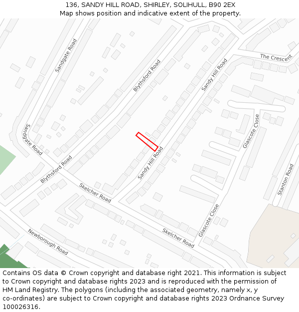 136, SANDY HILL ROAD, SHIRLEY, SOLIHULL, B90 2EX: Location map and indicative extent of plot