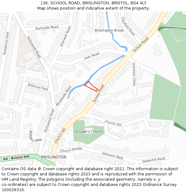 136, SCHOOL ROAD, BRISLINGTON, BRISTOL, BS4 4LY: Location map and indicative extent of plot