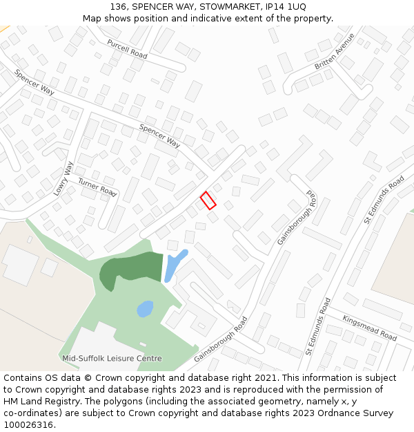 136, SPENCER WAY, STOWMARKET, IP14 1UQ: Location map and indicative extent of plot