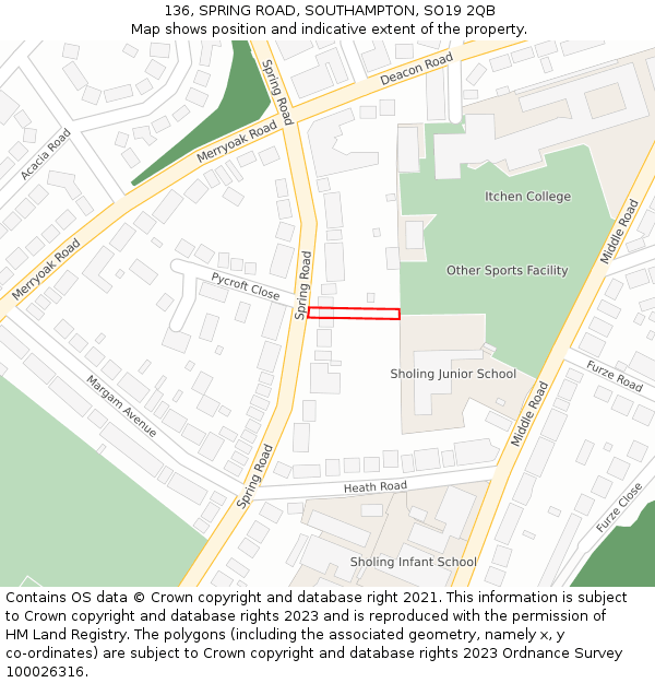 136, SPRING ROAD, SOUTHAMPTON, SO19 2QB: Location map and indicative extent of plot