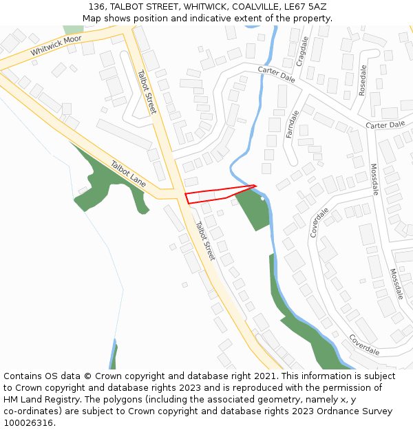 136, TALBOT STREET, WHITWICK, COALVILLE, LE67 5AZ: Location map and indicative extent of plot