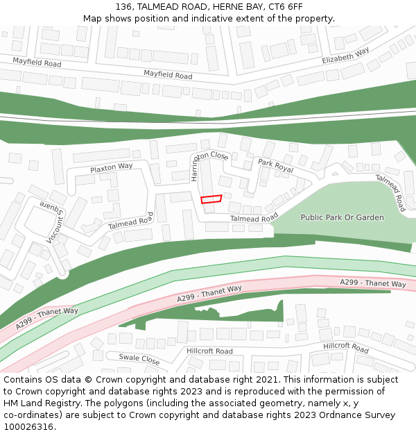 136, TALMEAD ROAD, HERNE BAY, CT6 6FF: Location map and indicative extent of plot