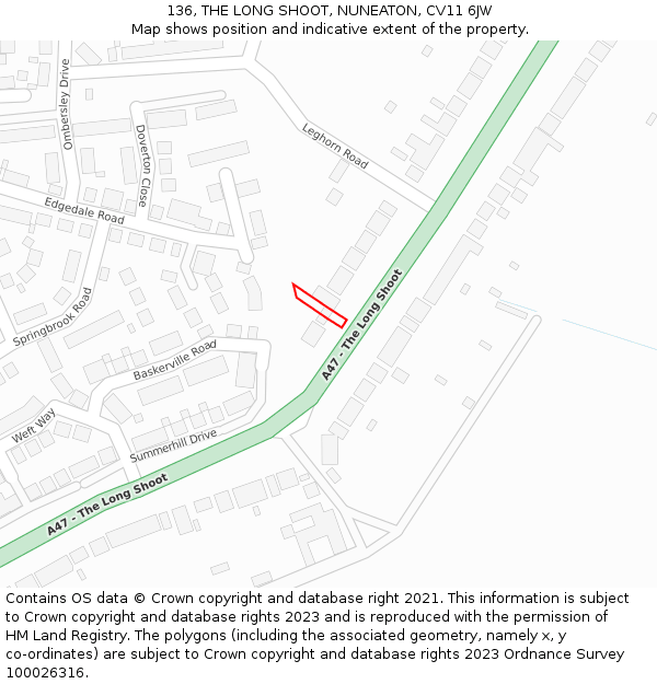 136, THE LONG SHOOT, NUNEATON, CV11 6JW: Location map and indicative extent of plot