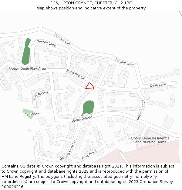 136, UPTON GRANGE, CHESTER, CH2 1BG: Location map and indicative extent of plot