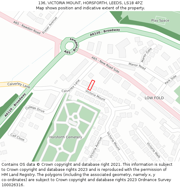 136, VICTORIA MOUNT, HORSFORTH, LEEDS, LS18 4PZ: Location map and indicative extent of plot