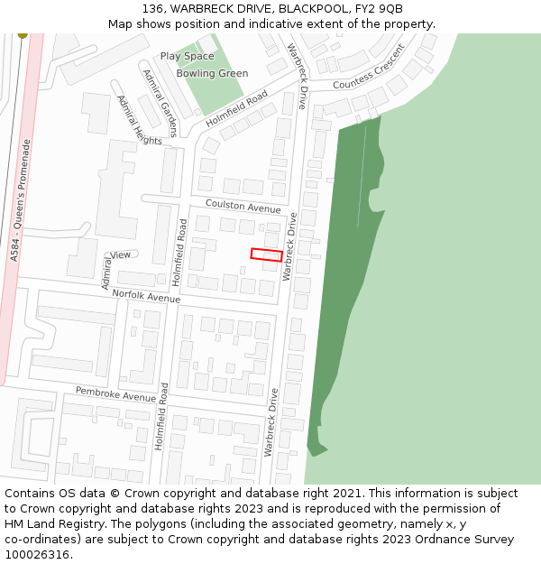 136, WARBRECK DRIVE, BLACKPOOL, FY2 9QB: Location map and indicative extent of plot