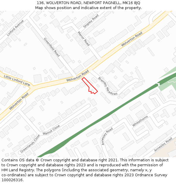 136, WOLVERTON ROAD, NEWPORT PAGNELL, MK16 8JQ: Location map and indicative extent of plot