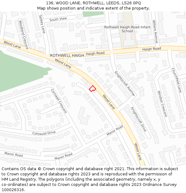 136, WOOD LANE, ROTHWELL, LEEDS, LS26 0PQ: Location map and indicative extent of plot