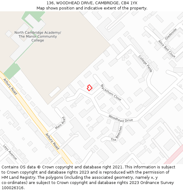 136, WOODHEAD DRIVE, CAMBRIDGE, CB4 1YX: Location map and indicative extent of plot