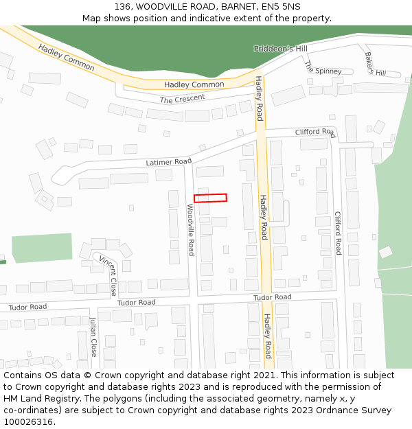 136, WOODVILLE ROAD, BARNET, EN5 5NS: Location map and indicative extent of plot