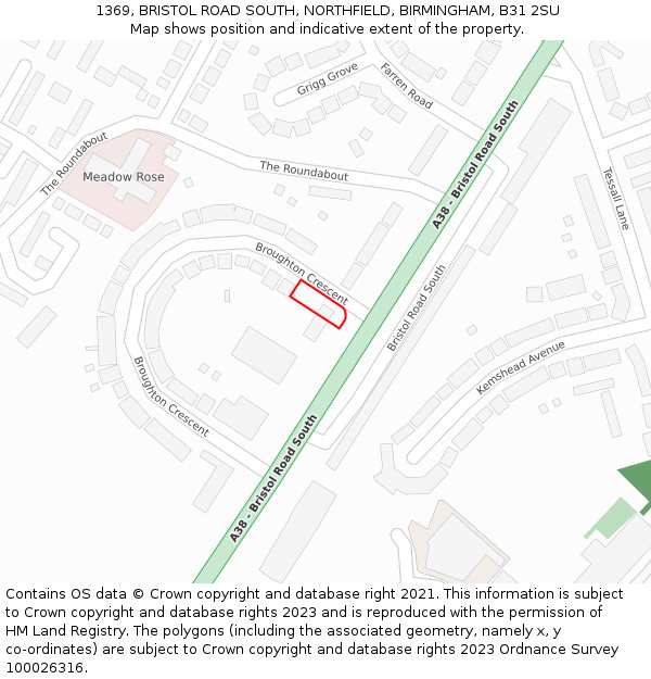 1369, BRISTOL ROAD SOUTH, NORTHFIELD, BIRMINGHAM, B31 2SU: Location map and indicative extent of plot