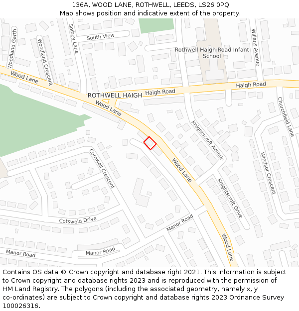 136A, WOOD LANE, ROTHWELL, LEEDS, LS26 0PQ: Location map and indicative extent of plot