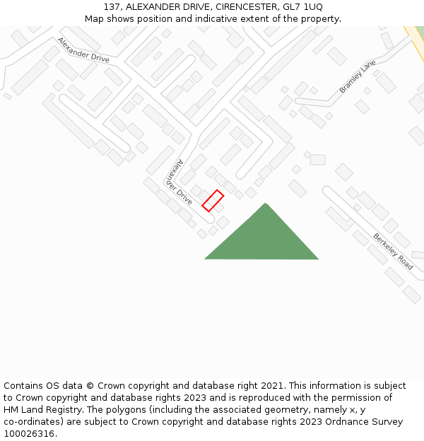 137, ALEXANDER DRIVE, CIRENCESTER, GL7 1UQ: Location map and indicative extent of plot