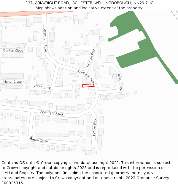 137, ARKWRIGHT ROAD, IRCHESTER, WELLINGBOROUGH, NN29 7HG: Location map and indicative extent of plot