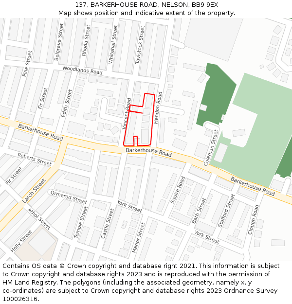 137, BARKERHOUSE ROAD, NELSON, BB9 9EX: Location map and indicative extent of plot