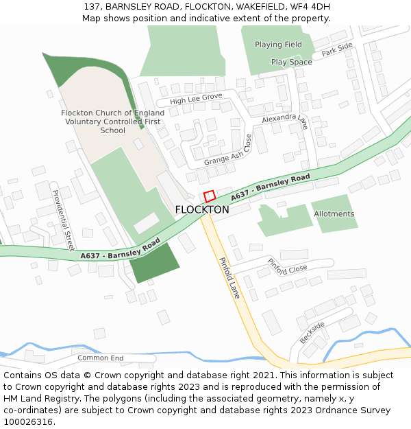 137, BARNSLEY ROAD, FLOCKTON, WAKEFIELD, WF4 4DH: Location map and indicative extent of plot