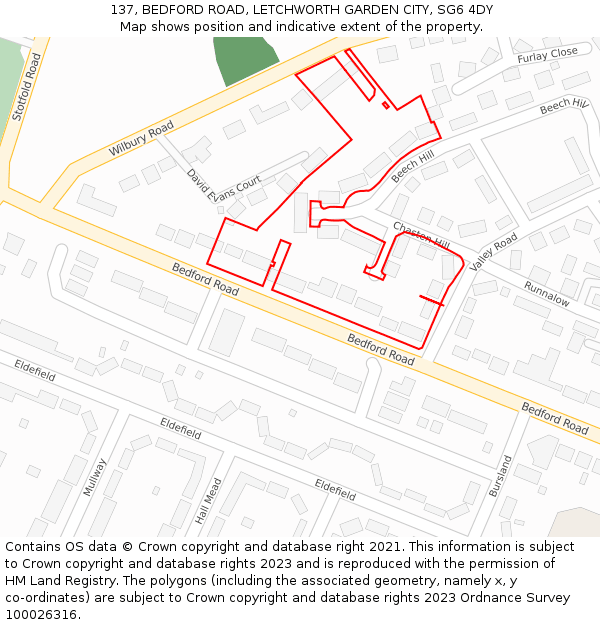 137, BEDFORD ROAD, LETCHWORTH GARDEN CITY, SG6 4DY: Location map and indicative extent of plot