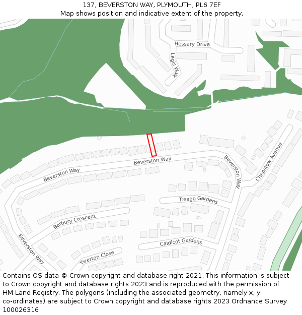 137, BEVERSTON WAY, PLYMOUTH, PL6 7EF: Location map and indicative extent of plot