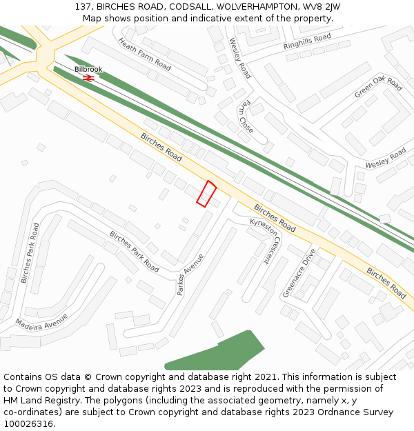 137, BIRCHES ROAD, CODSALL, WOLVERHAMPTON, WV8 2JW: Location map and indicative extent of plot