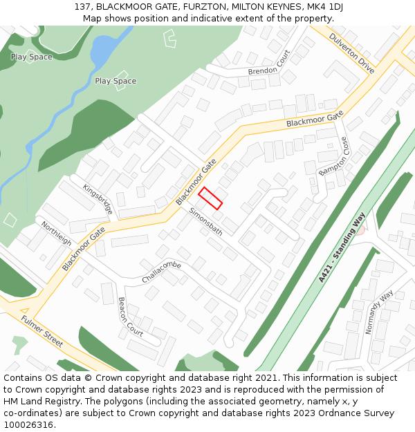 137, BLACKMOOR GATE, FURZTON, MILTON KEYNES, MK4 1DJ: Location map and indicative extent of plot