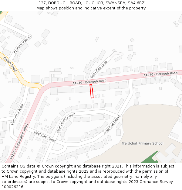 137, BOROUGH ROAD, LOUGHOR, SWANSEA, SA4 6RZ: Location map and indicative extent of plot