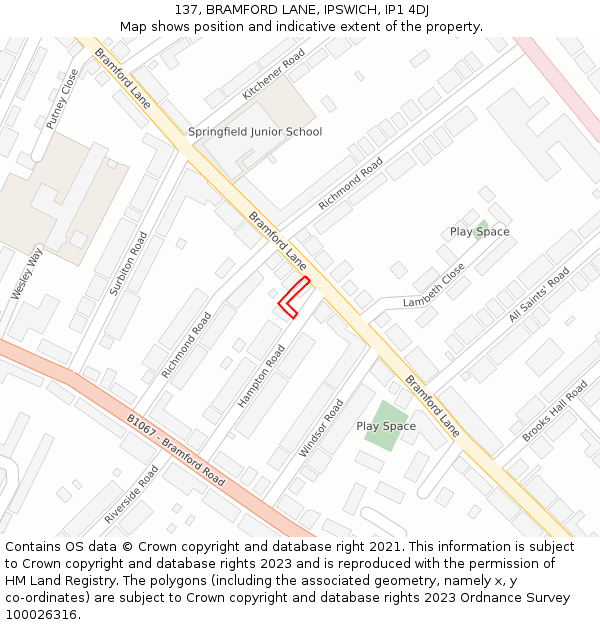 137, BRAMFORD LANE, IPSWICH, IP1 4DJ: Location map and indicative extent of plot