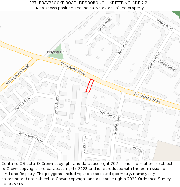 137, BRAYBROOKE ROAD, DESBOROUGH, KETTERING, NN14 2LL: Location map and indicative extent of plot