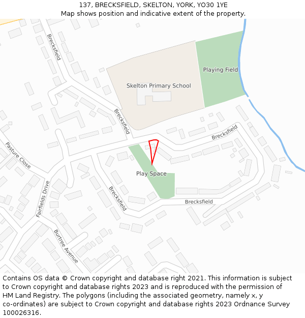 137, BRECKSFIELD, SKELTON, YORK, YO30 1YE: Location map and indicative extent of plot