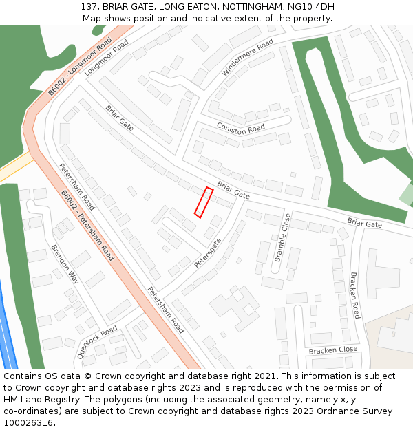 137, BRIAR GATE, LONG EATON, NOTTINGHAM, NG10 4DH: Location map and indicative extent of plot